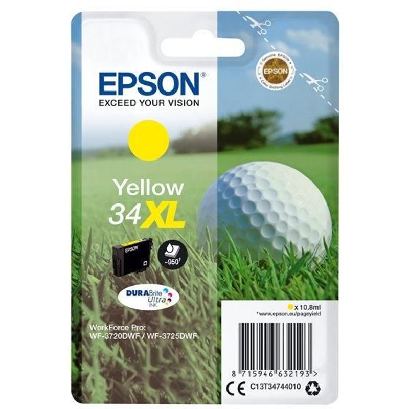 Epson 34XL - 10.8 ml - XL - jaune - original - emballage coque avec alarme radioélectrique/ acoustique - cartouche d'encre - pour WorkForce Pro WF-3720DWF, WF-3725DWF