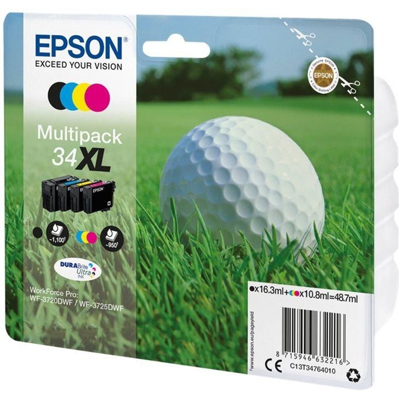 Epson 34XL - Pack de 4 - XL - noir, jaune, cyan, magenta - original - emballage coque avec alarme radioélectrique/ acoustique - cartouche d'encre - pour WorkForce Pro WF-3720DWF, WF-3725DWF