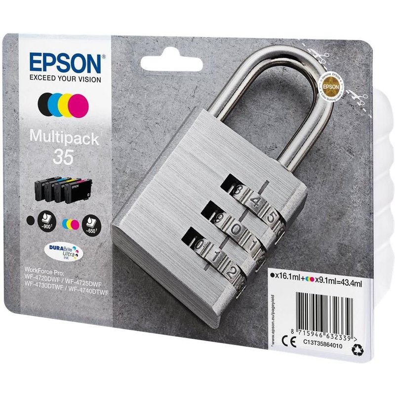 Epson 35 Multipack - Pack de 4 - noir, jaune, cyan, magenta - original - emballage coque avec alarme radioélectrique/ acoustique - cartouche d'encre - pour WorkForce Pro WF-4720, WF-4720DWF...