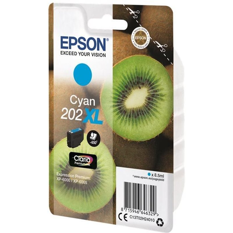 Epson 202XL - 8.5 ml - XL - cyan - original - emballage coque avec alarme radioélectrique/ acoustique - cartouche d'encre - pour Expression Premium XP-6000, XP-6005
