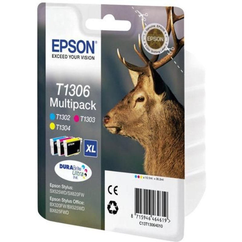 Epson T1306 XL Multipack série Cerf - 3 cartouches d'encre jaune, cyan, magenta (3 x 10.1 ml)