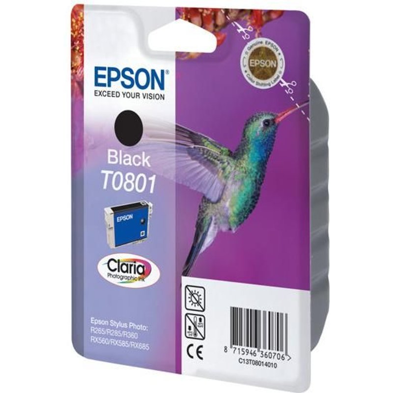 Epson T0801 - 7.4 ml - noir - original - blister - cartouche d'encre - pour Stylus Photo P50, PX650, PX660, PX700, PX710, PX720, PX730, PX800, PX810, PX820, PX830