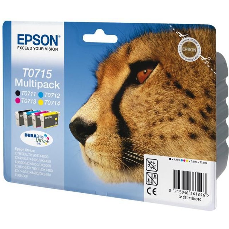 Epson T0715 Multipack (Guépard) - Pack 4 cartouches d'encre - noir, cyan, magenta, jaune (T0711, T0712, T0713, T0714)