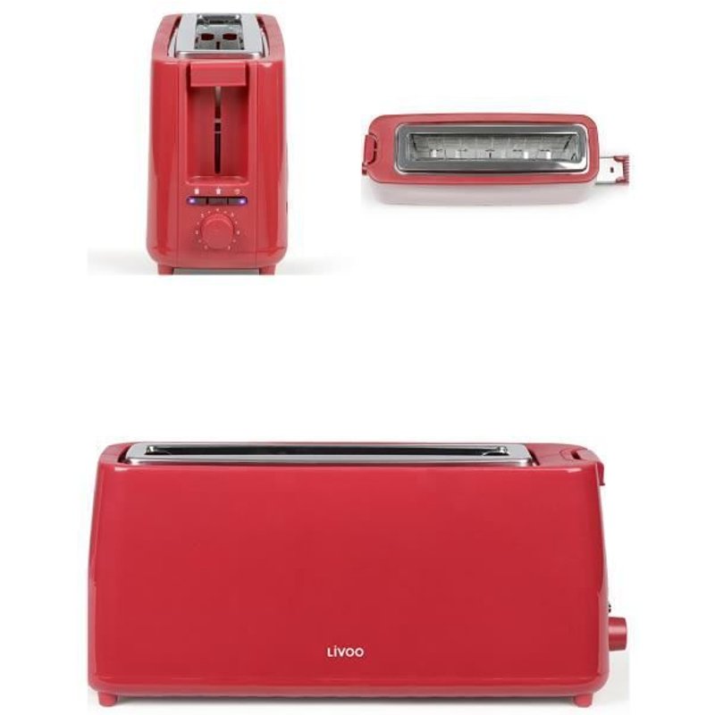 Grille pain Baguettes 900W ROUGE large fente 7 positions Ejection automatique