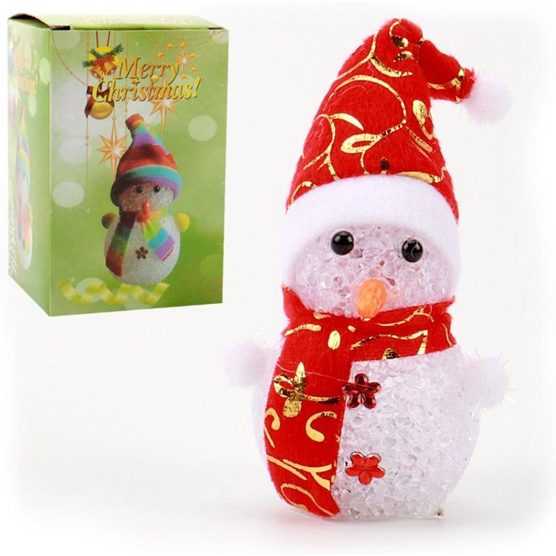 Poupée De Neige De Noël Lumineuse Décoration De Fête De Noël Poupée De Neige En Cristal Coloré Décoration De Table De Nuit