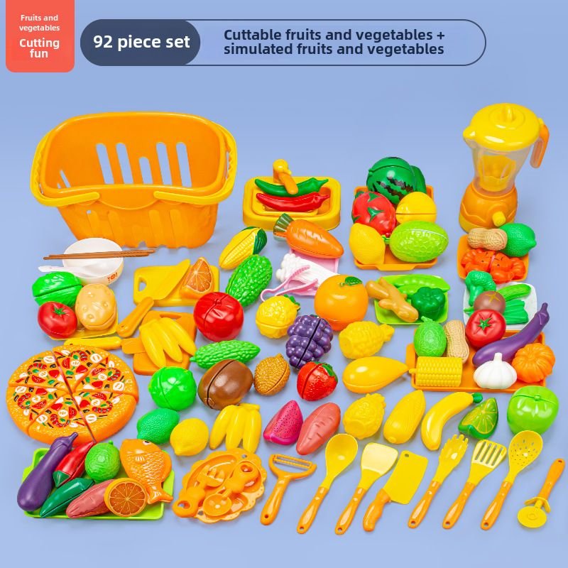 Jeu De Cuisine Pour Enfants Avec Fruits Legumes Et Poissons Imitation Par Over Home Jouets Pour Barbecue Pour Garçons Et Filles Avec Set De Cuisine Coloré 92 Pièces Incluant Pizza Basket Et Machine À Jus