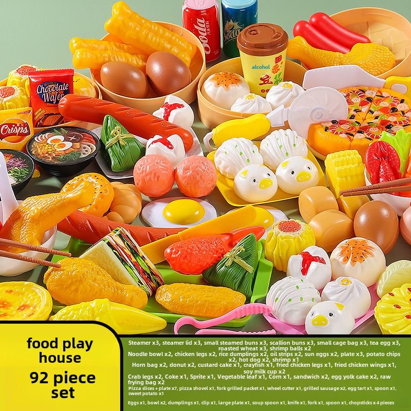 Jouet De Cuisine Pour Enfants Ensemble De Pizza Et Hamburger Pour Le Petit Déjeuner Pretendu Steamer Basket Ensemble De 92 Pièces Livré En Sac