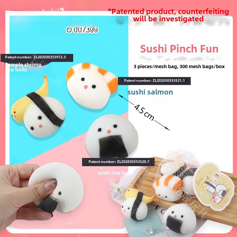 Jouets De Soulagement De Stress Pour Enfants Mignons Sushi À Moudre Creux Soulagement D'ennui Populaire Sur Tiktok En Stock Avec 3 Sushis