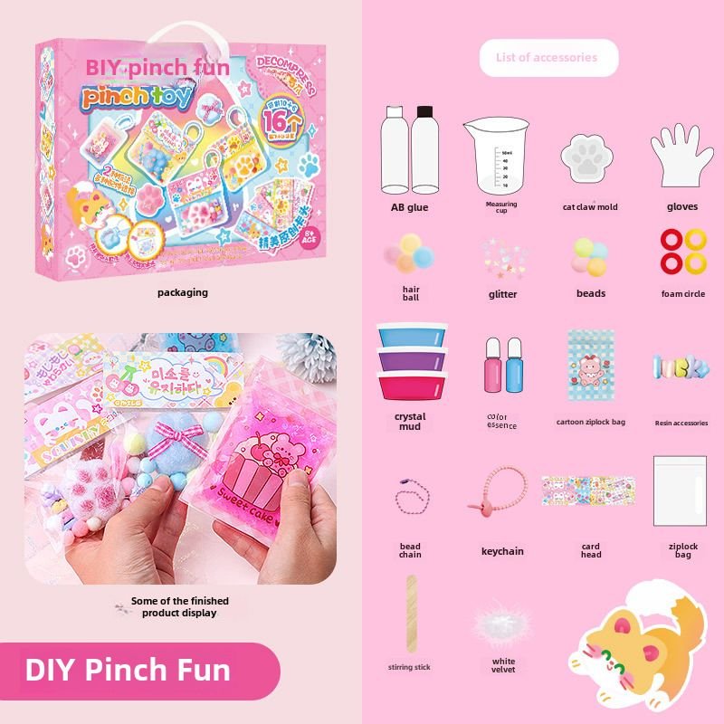 Kit De Matériel De Bricolage Pour Enfants Casse-Tête Soulagant Jouet De Squeezing Léger En Caoutchouc Doux Avec Griffe De Chat Pour Filles