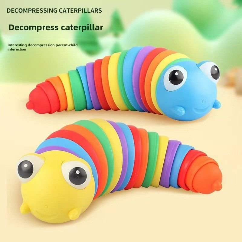 Jouet De Soulagement De Stress Fidgetslug Caterpillar Pour Enfants Jouet Educatif De Caterpillar En Couleurs Arc-En-Ciel 18cm
