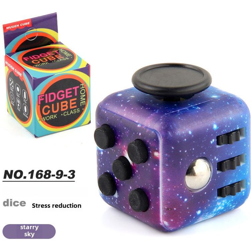 Dés De Soulagement De Stress Magiques Six Faces Uv Imprimé Sans Fin Avec Boîte De Couleur 168-9-3 Étoile Ciel Couleur Dessin Animé Jouet Pour Les Doigts