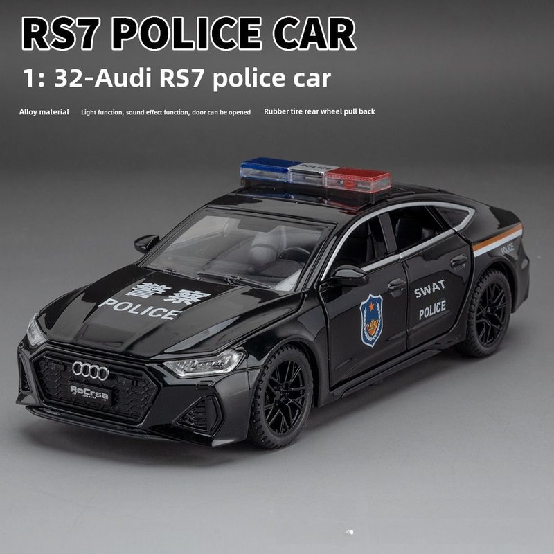 Modèle De Voiture En Alliage De Chine Meijie 1:32 Rs7 Voiture De Police Avec Lumière Et Musique Jouet De Collection En Noir C351