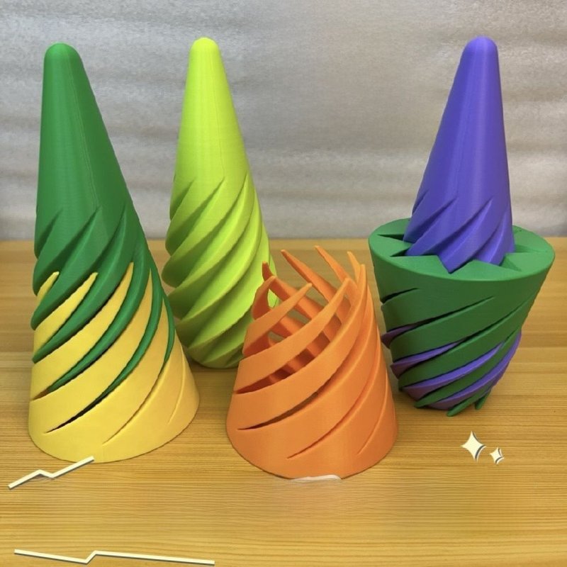 Jouet De Soulagement De Stress 3d Imprimé Cône Spirale Pour Enfants Cadeau En Plastique De Table D'artisanat Plastique Vert Violet + Jaune Orange (Hauteur 13cm Largeur 6.7cm)