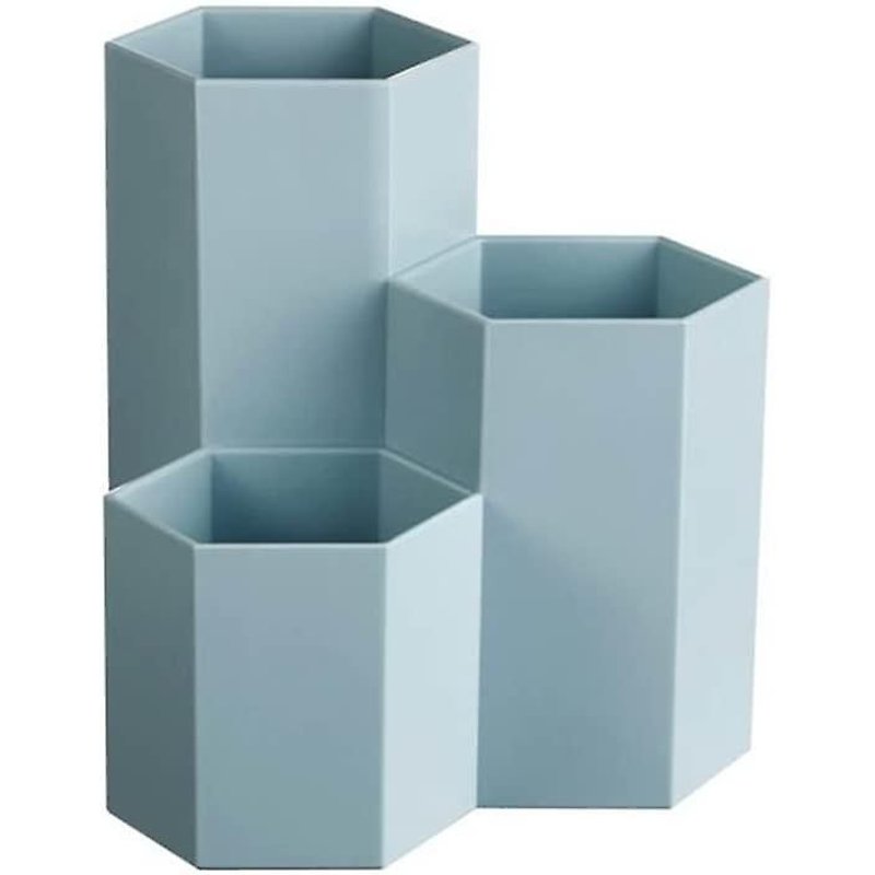 Porte-Stylo Hexagonal En Plastique Boîte De Rangement Porte-Brosse Organisateur Fournitures De Bureau, Bleu