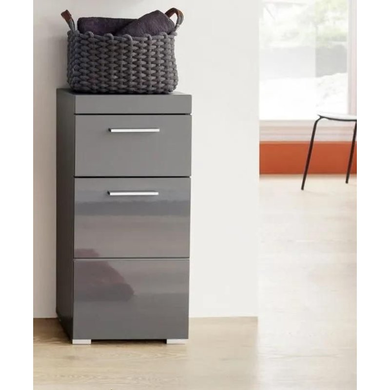 Meuble Bas De Salle De Bain - Amanda - 1 Porte + 1 Tiroir - L37 X P31 X H79 Cm - Gris Brillant