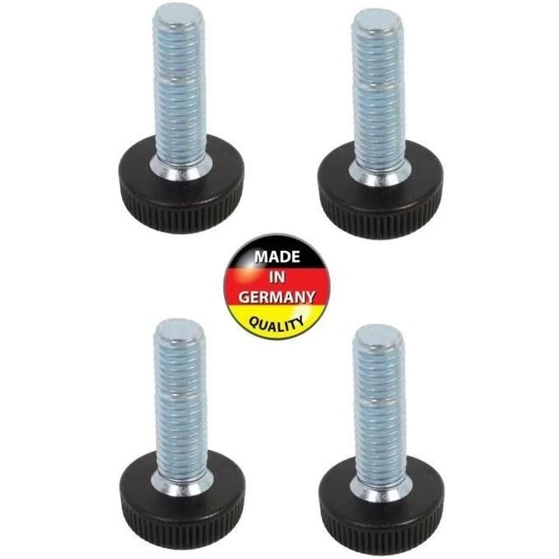 4x Vis Pied De Meuble M10 X 16 Moleté Molette Embout Pied Tube Réglage Réglable Établi Bureau Table Tête Plastique Tige Acier