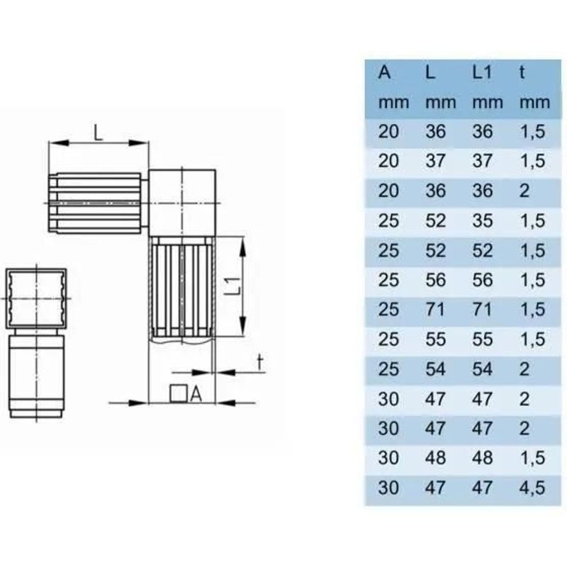 1x CONNECTEUR DE TUBE CARRE 25x55x55x1.5 ANGLE DROIT RACCORD PLASTIQUE 25x25 PROFILE 25MM