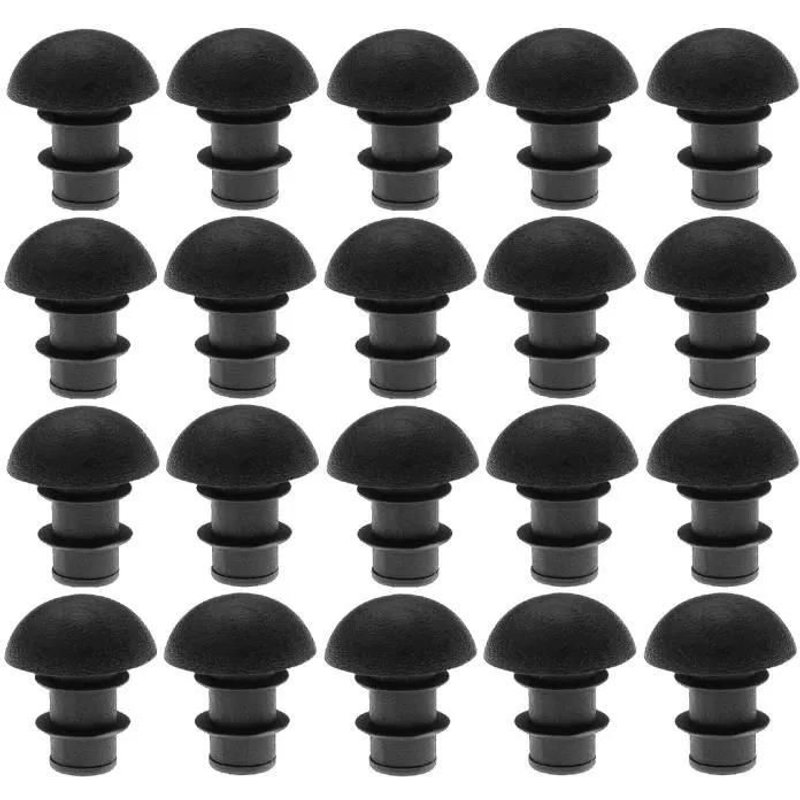 20x Embout Tube Ailettes Cache Rond Semi-Sphérique Plastique Pour Trou Ø 7,5 À 9mm Bouchon Pied Meuble Patin, Ø 15,5mm Noir