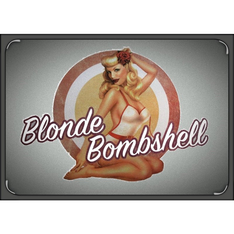 Plaque Pin Up Blonde Bombshell Tole Deco Style Année 50 Usa