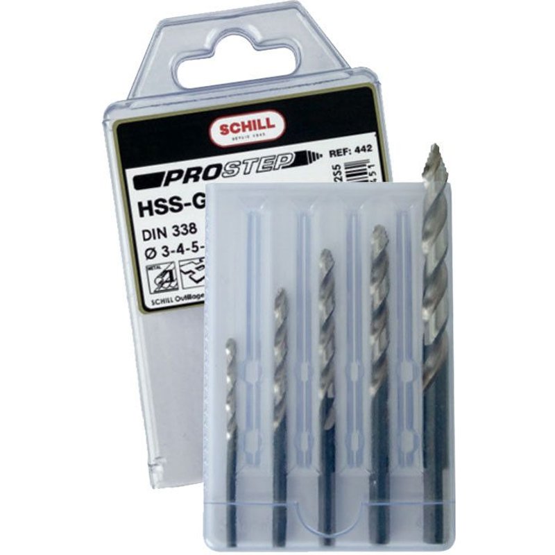 SCHILL Jeu de 5 forets HSS PROSTEP DIN338 Ø3-4-5-6-8 mm - 00442S5