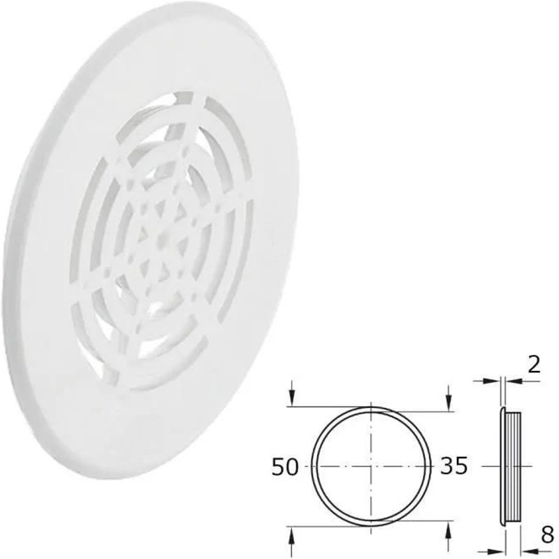 2x Grille d' aération 50 mm ventilation plastique cache perforé avec bord à encastrer