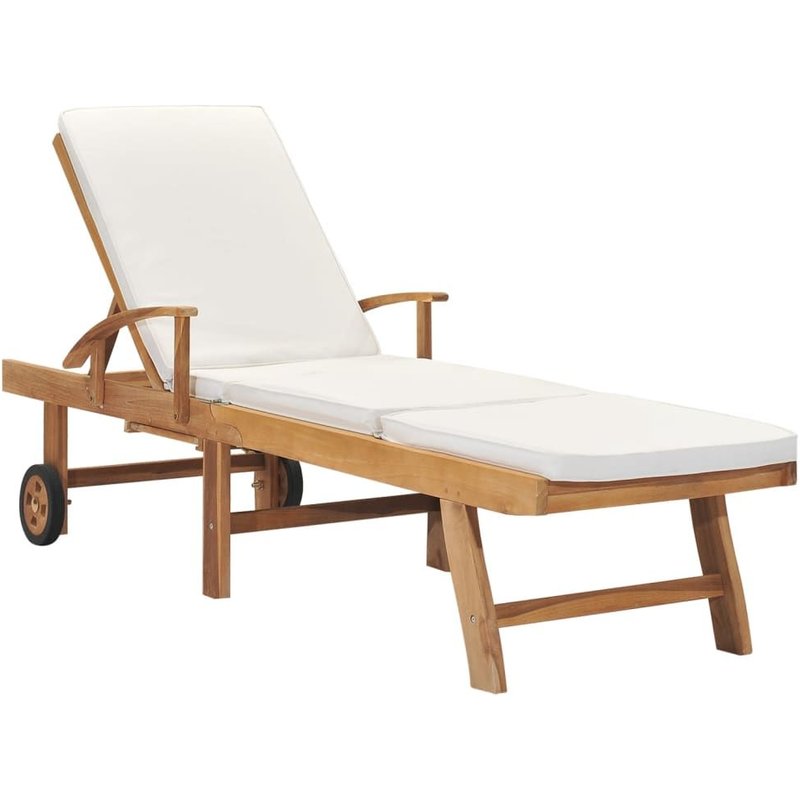 Vidaxl Chaise Longue Avec Coussin Bois De Teck Solide Crème