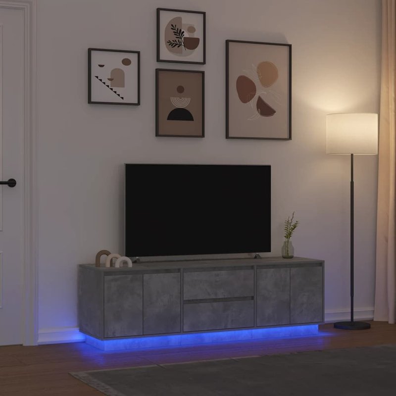 Vidaxl Meuble Tv Avec Lumières Led Gris Béton 160,5x41x50 Cm