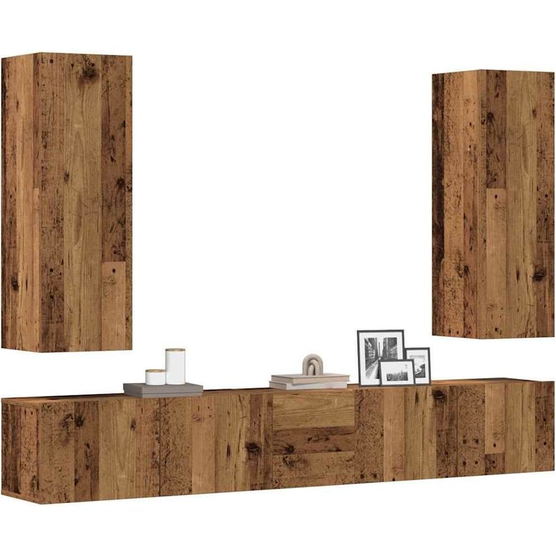 Vidaxl Ensemble De Meuble Tv Mural 5 Pcs Vieux Bois Bois D'ingénierie