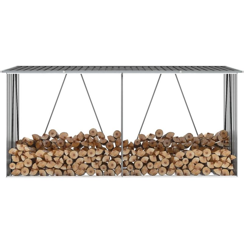 Abri de Rangement pour Bois de Jardin avec Sol Ventilé Acier Galvanisé 330x84x152 cm