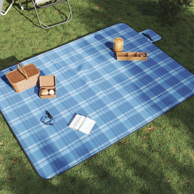 Vidaxl Couverture De Pique-Nique Pliable Carreaux Bleu 200x150 Cm