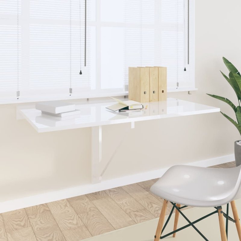 Vidaxl Table Murale Pliable Blanc Brillant 100x60x56cm Bois Ingénierie