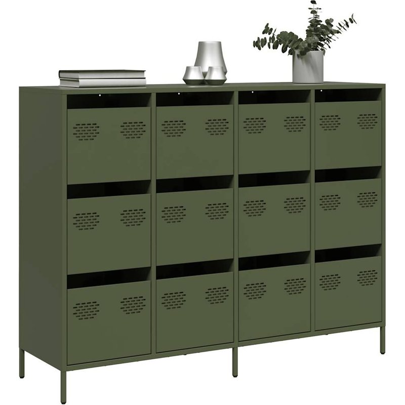 Vidaxl Buffet Vert Olive 135x39x103,5 Cm Acier Laminé À Froid