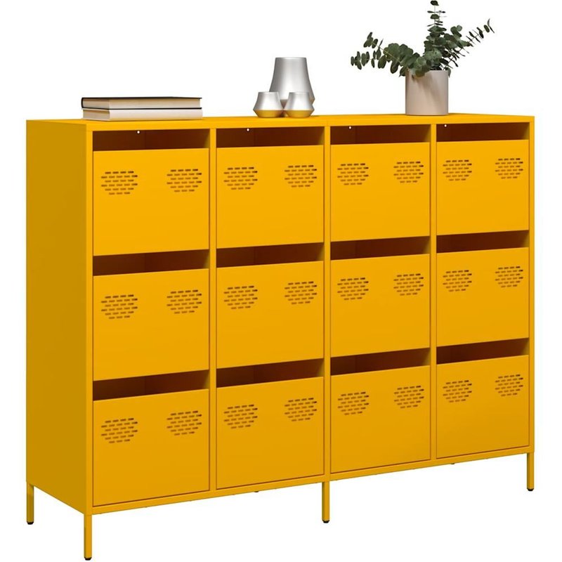 Vidaxl Buffet Jaune Moutarde 135x39x103,5 Cm Acier Laminé À Froid