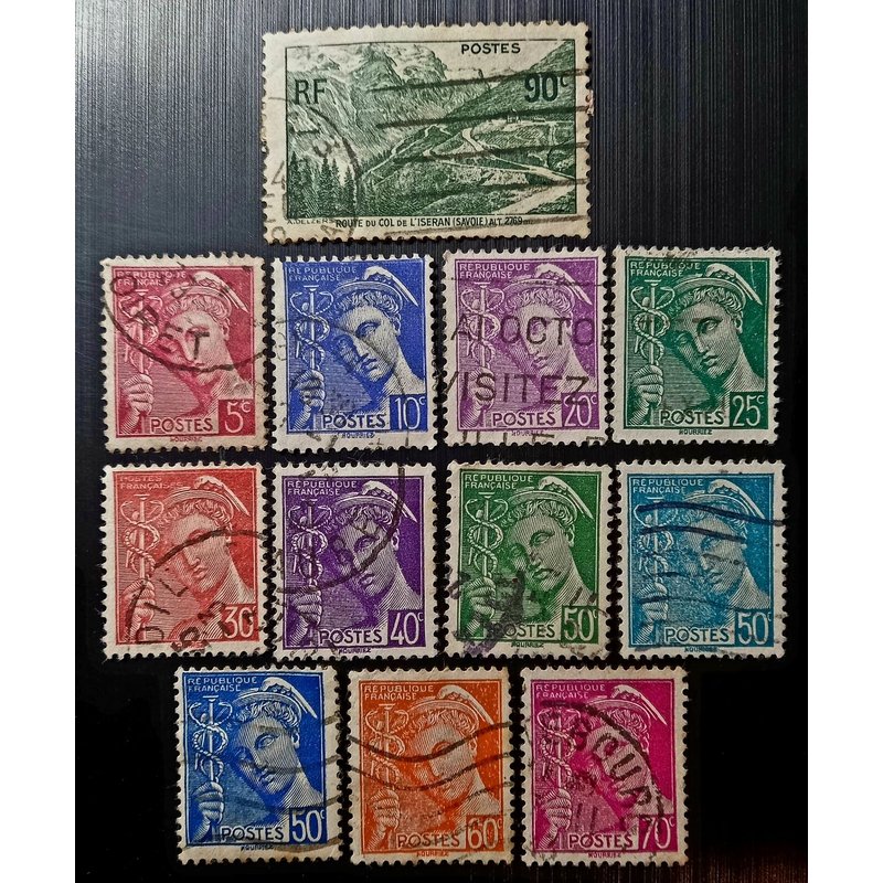 Timbres France 1937 Ouverture De La Route Du Col De L'iseran & 1938 -1942 Mercure Modèle: Mourriez