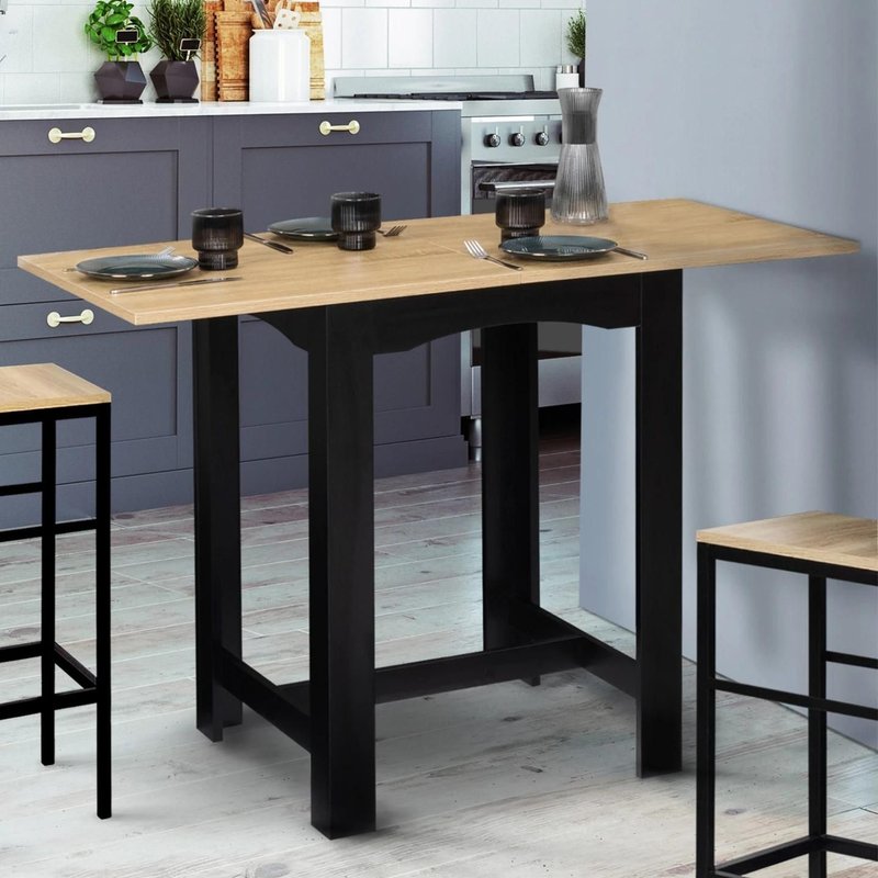 Table Haute De Bar Extensible Dona 2 À 4 Personnes Noire Plateau Façon Hêtre 65-130 Cm