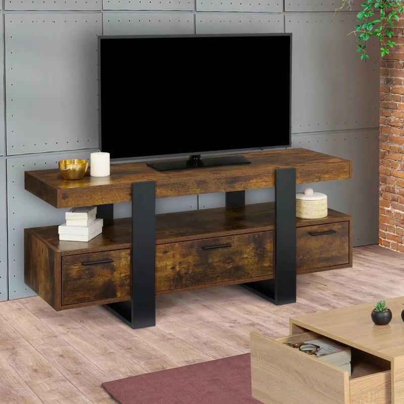 Meuble Tv 116 Cm Phoenix Avec Tiroirs Bois Effet Vieilli Et Noir - Idmarket