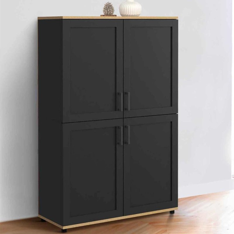Buffet Haut H. 125 Cm Vito 4 Portes Noir Et Bois