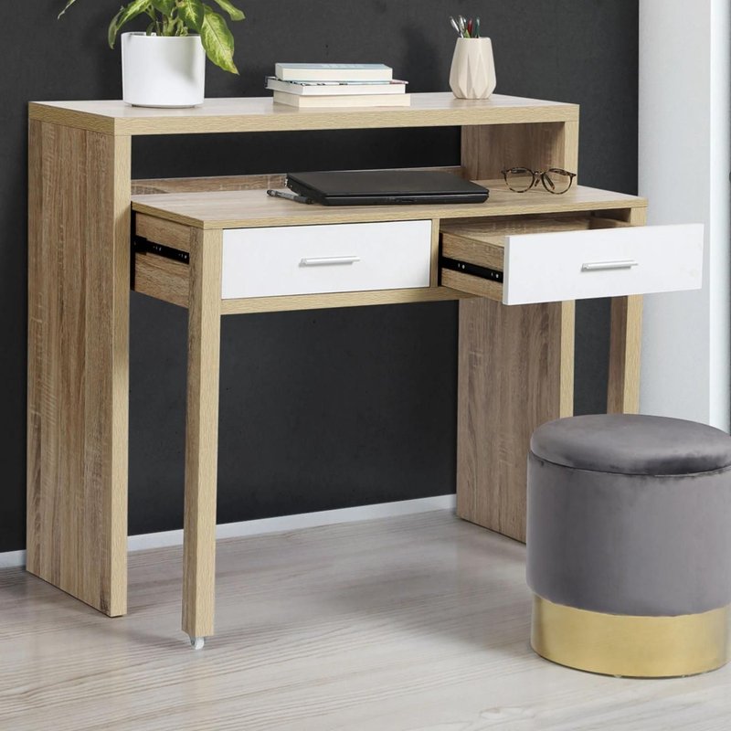 Bureau Extensible Max Bois Façon HĂȘtre Et Blanc