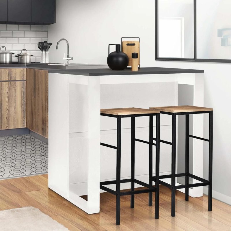 Table De Bar ĂŽlot Juno Bois Blanc Et Plateau Gris