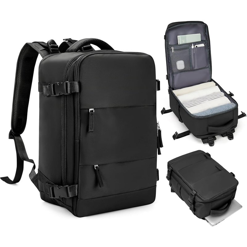 sac à dos Bagage Cabine 40x20x25 pour Ryanair sous siège Sac de Voyage Cabine Avion Bagage à Main Sac à Dos Ordinateur Femme Homme Imperméable Sac-Avion de Grand capacité,T1-Noir