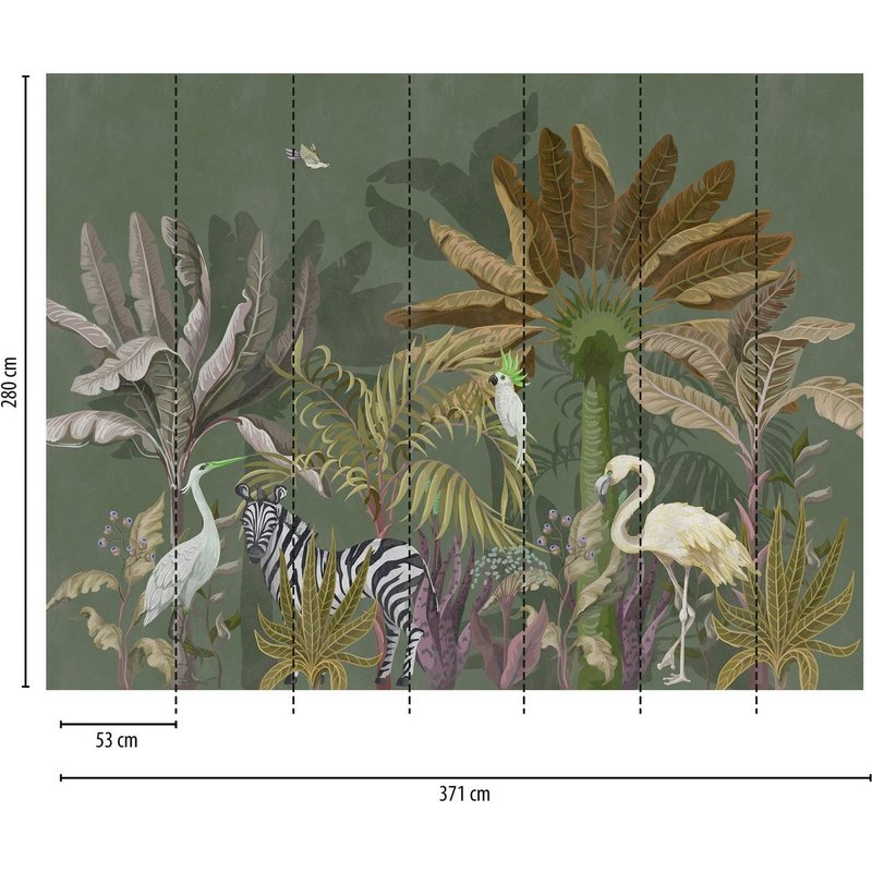 Papier peint photo Profhome 382371-GU papier peint intissé gaufré à chaud lisse au design de jungle mat vert blanc beige violet 3,71 m x 2,8 m