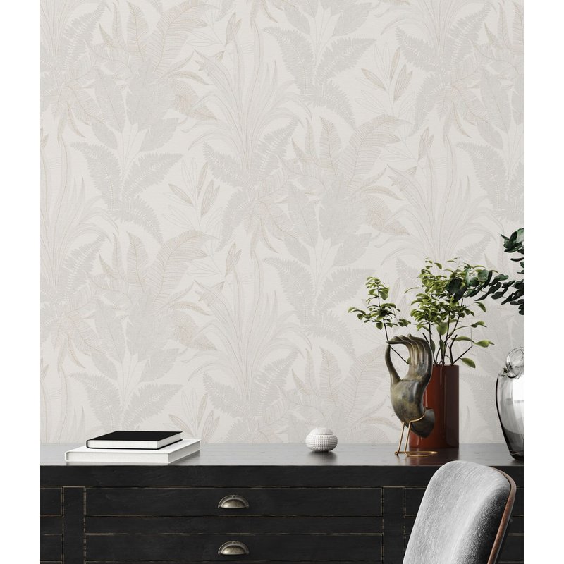 Papier peint style country Profhome 396542-GU papier peint intissé légèrement texturé avec des ornements floraux mat crème beige 5,33 m2