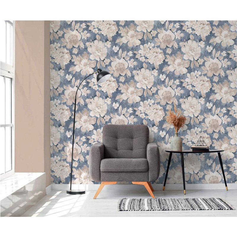 Papier peint floral Profhome 396071-GU papier peint intissé gaufré à chaud lisse au style aquarelle mat bleu beige blanc crème 5,33 m2