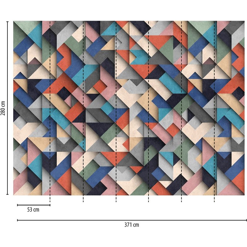 Papier peint photo Profhome 382871-GU papier peint intissé gaufré à chaud lisse 3D mat bleu rose rouge beige 3,71 m x 2,8 m