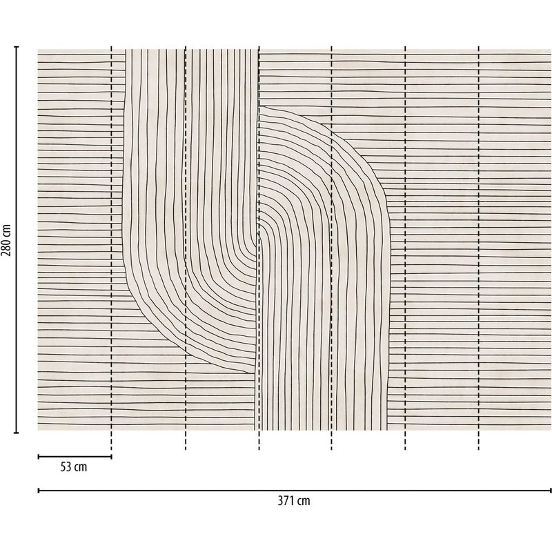 Papier peint photo Profhome 398941-GU papier peint intissé gaufré à chaud lisse avec des rayures mat crème beige noir 3,71 m x 2,8 m