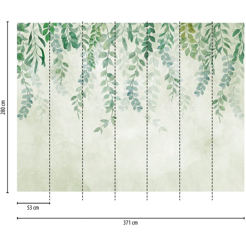 Papier peint photo Profhome 399071-GU papier peint intissé gaufré à chaud lisse avec des ornements floraux mat vert bleu blanc crème 3,71 m x 2,8 m