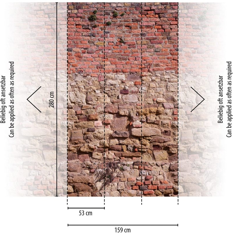 Papier peint photo Profhome 392461-GU papier peint intissé gaufré à chaud lisse à l'aspect brique mat rouge brun beige 1,59 m x 2,8 m