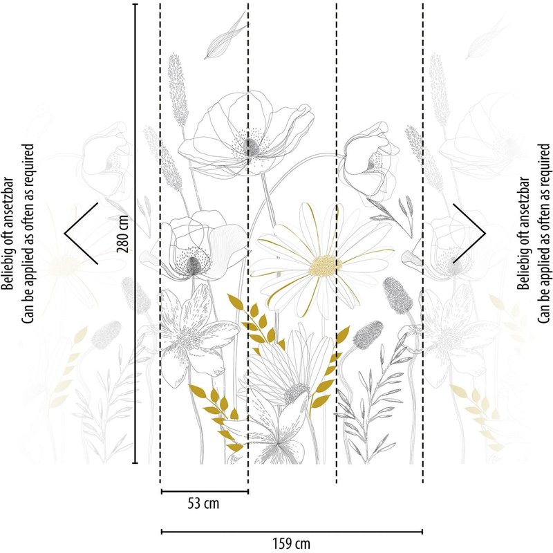 Papier peint photo Profhome 392131-GU papier peint intissé gaufré à chaud lisse avec un dessin floral mat blanc noir jaune 1,59 m x 2,8 m