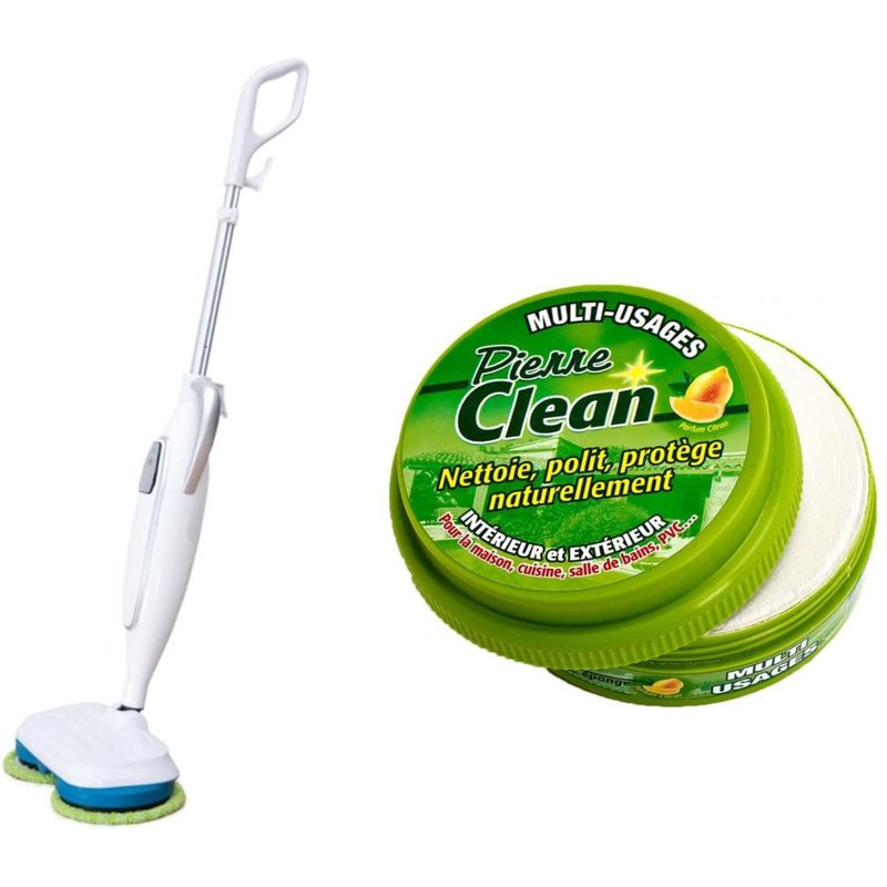 Venteo BALAI ELECTRIQUE ET NETTOYANT UNIVERSEL Balai vapeur automatique Double tête rotative 6 Nettoyant universel Nettoie Polit Protège votre maison BLANC