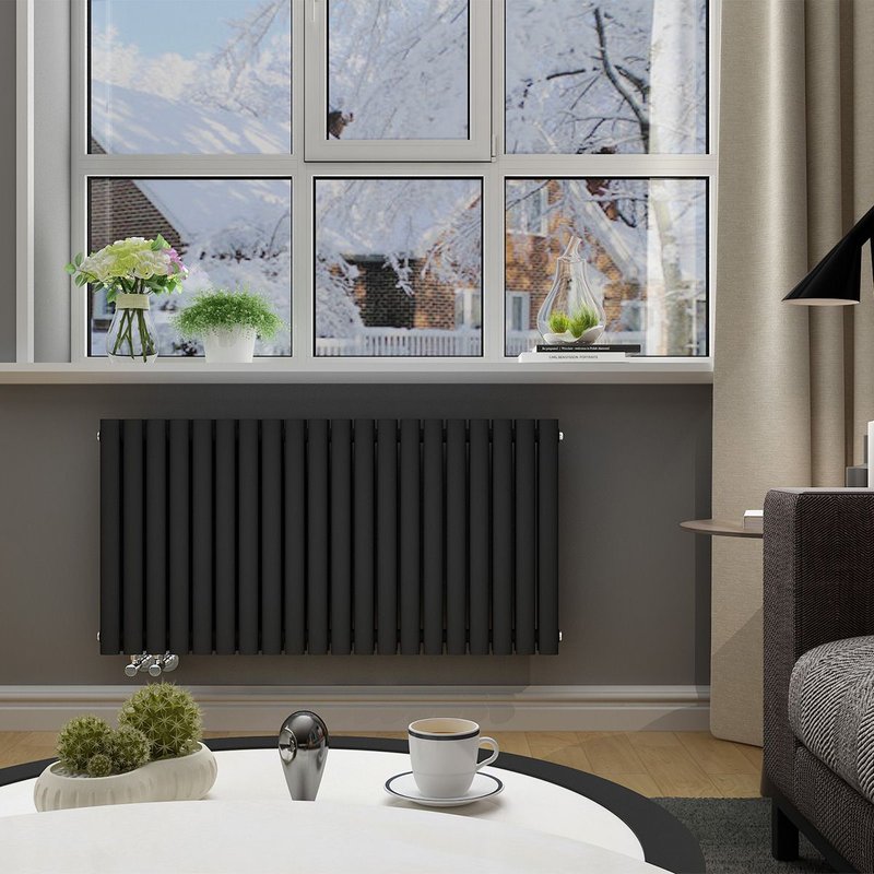 Radiateur Eau Chaude Acier SIRHONA 600x1,186x79 mm - Double Tube Ovale - Horizontal - Gris